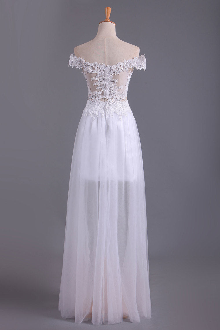 2022 Two Pieces Off The Shoulder Prom Dresses Tulle A Line With Applique