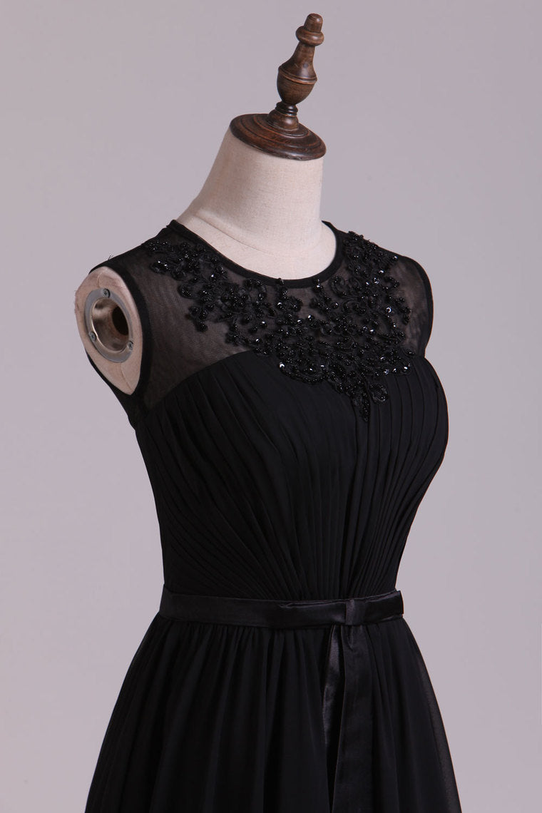 2022 Scoop A Line Evening Dresses Chiffon With Ruffles & Sash