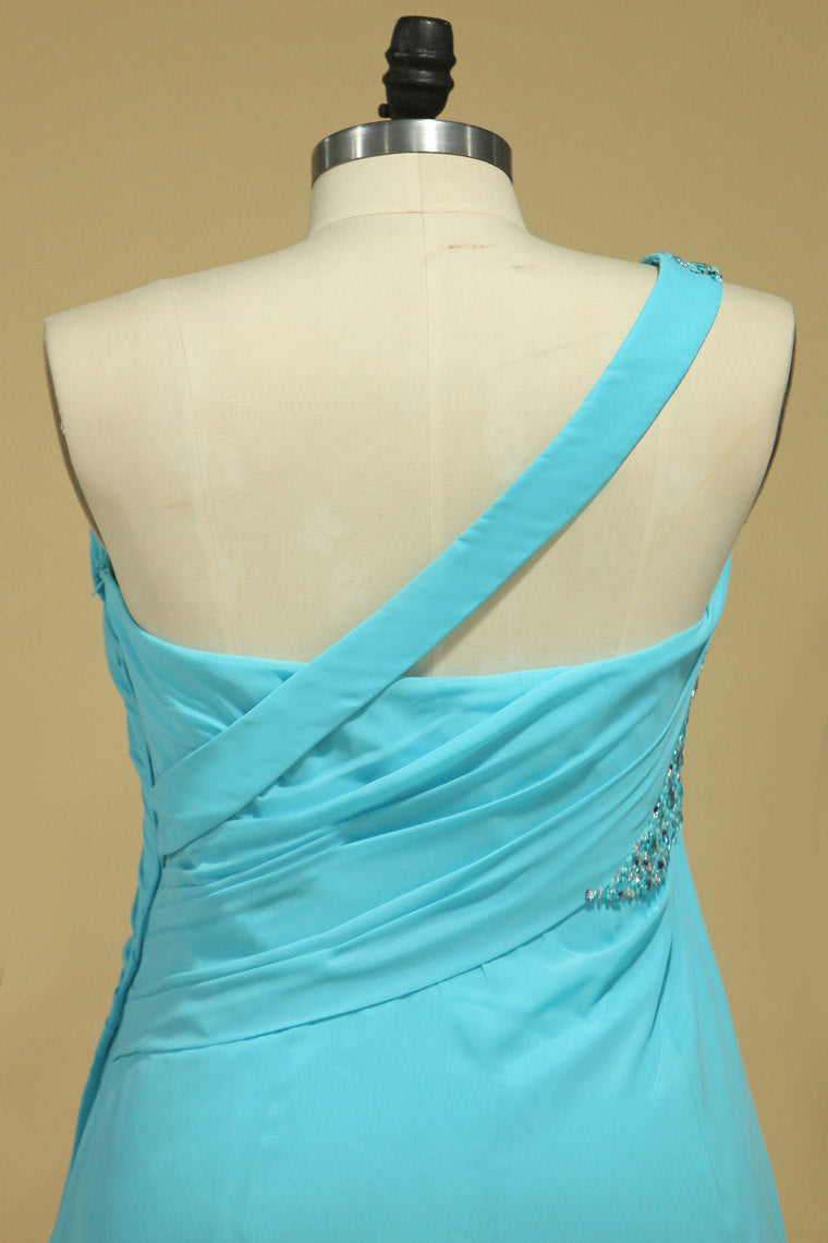 2022 Prom Dresses One Shoulder With Slit And Beads Chiffon