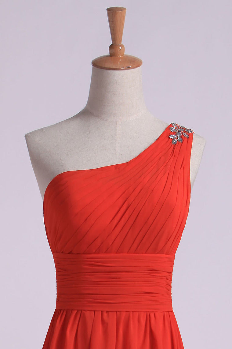 2022 One Shoulder Floor Length Prom Dresses Ruffles&Beads Black