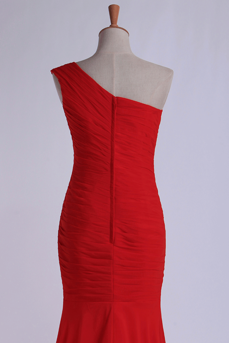 2022 Bridesmaid Dresses One Shoulder Trumpet/Mermaid Chiffon Floor Length