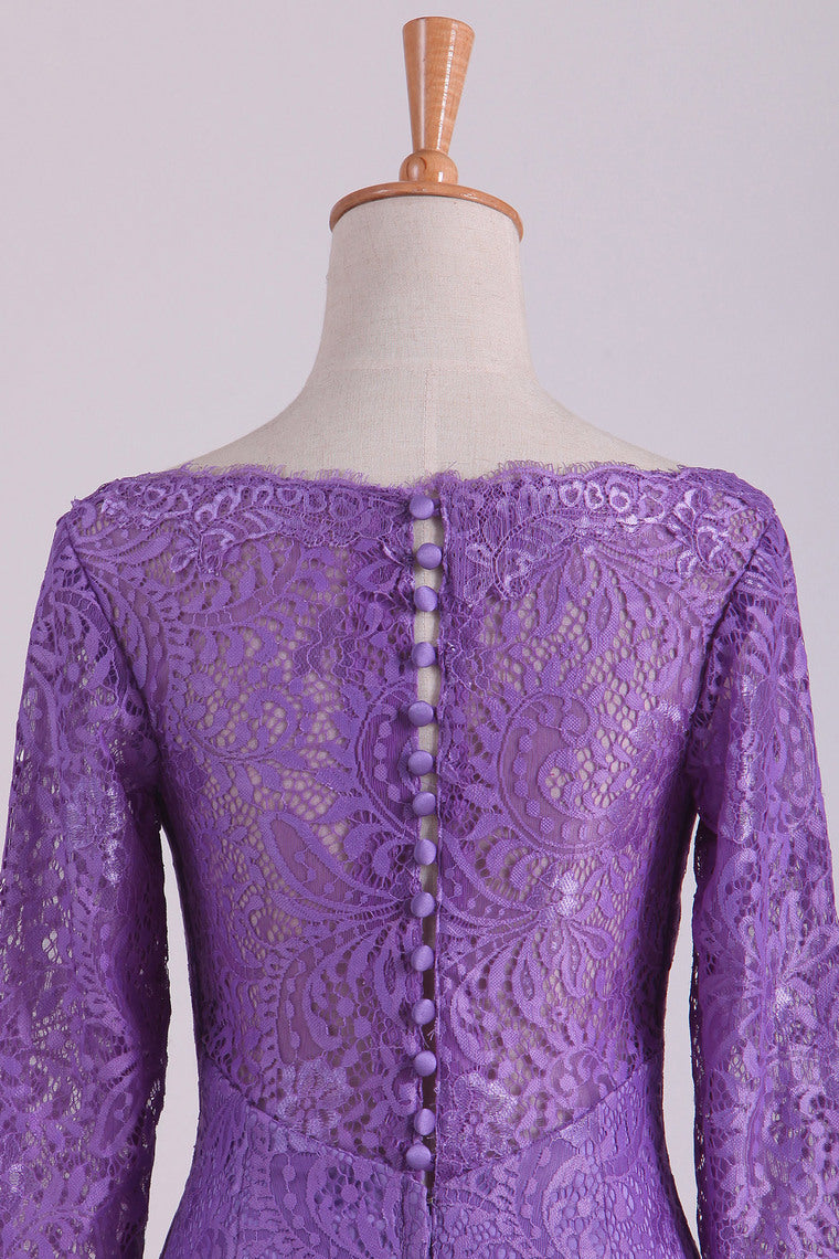 2022 Purple Mother Of The Bride Dresses V Neck 3/4 Length Sleeve Mermaid Lace Floor Length