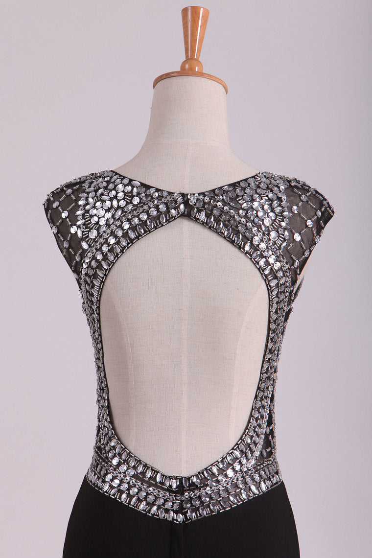 2022 Sexy Open Back Scoop Spandex With Rhinestone Sheath/Column Prom Dresses