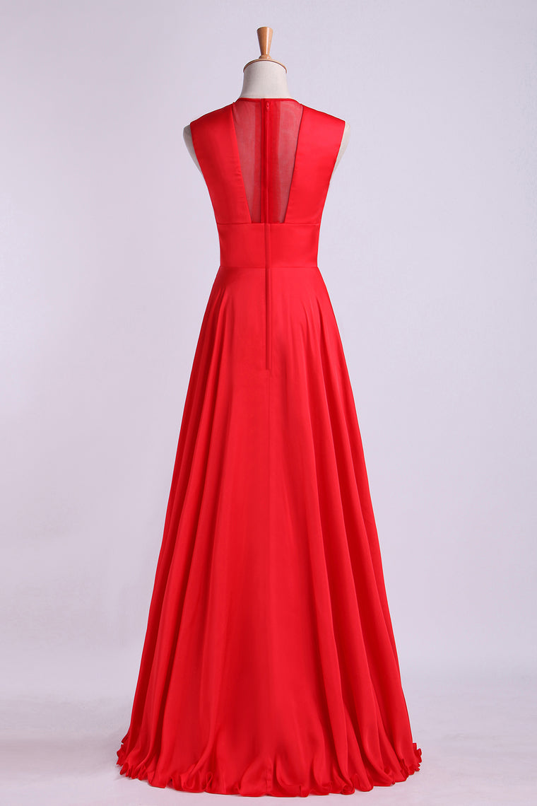 2022 Beautiful V-Neck Prom Dresses A-Line Chiffon Floor-Length