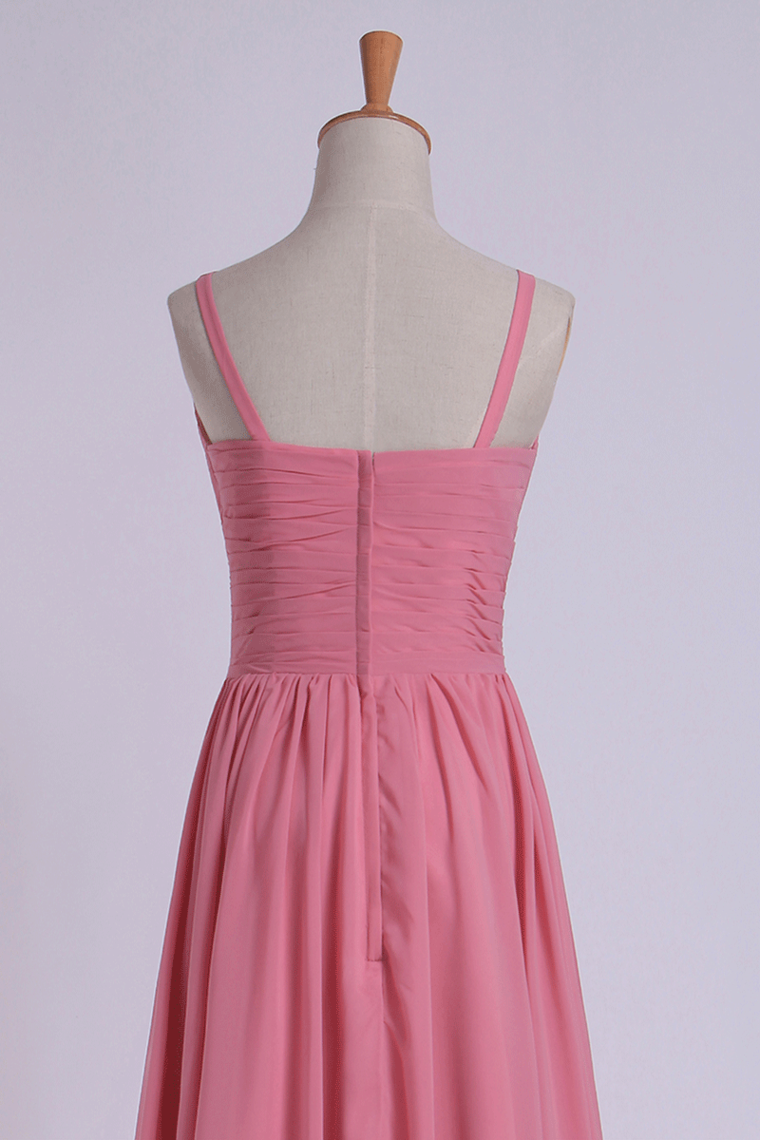 2022 Prom Dresses A Line V Neck Chiffon Floor Length