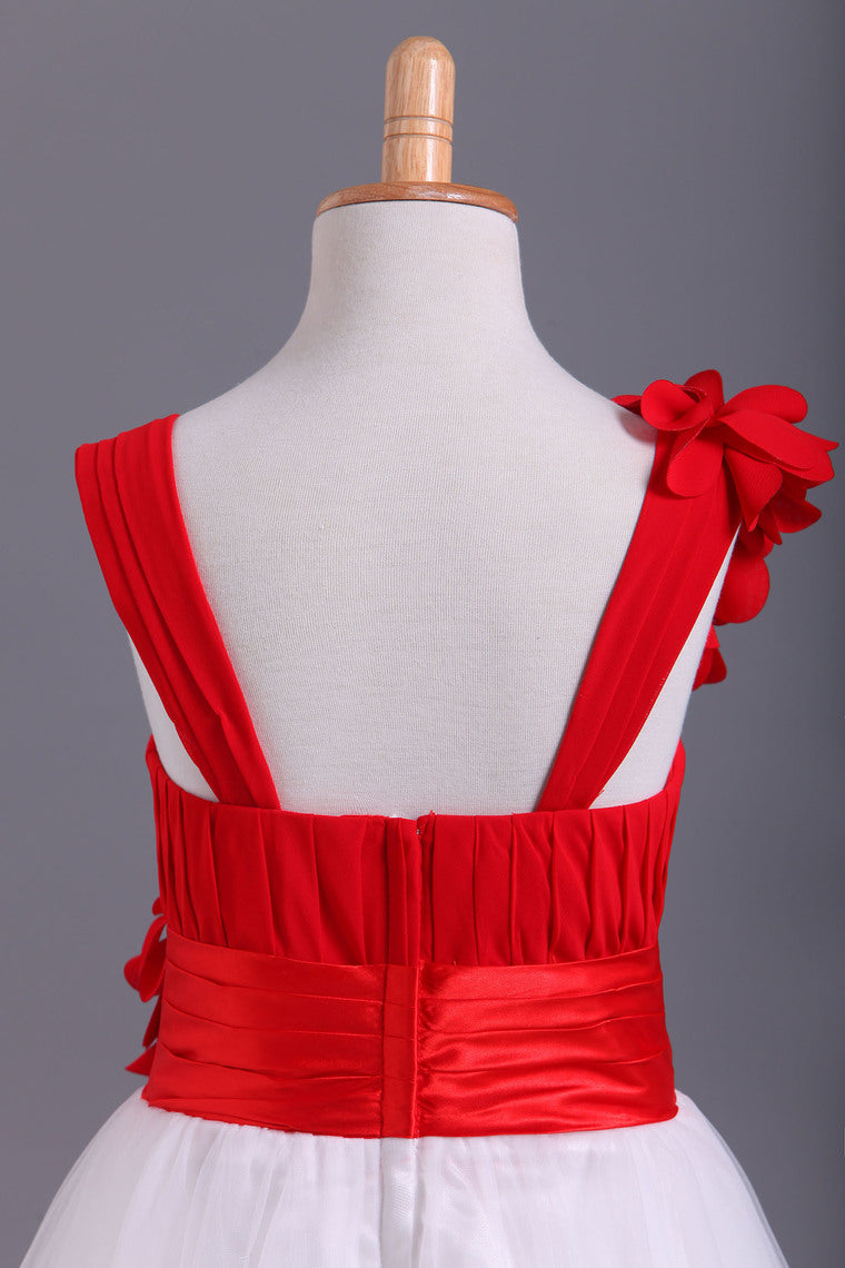 2022 Bicolor Straps A-Line Chiffon & Tulle Flower Girl Dresses With Ruffles