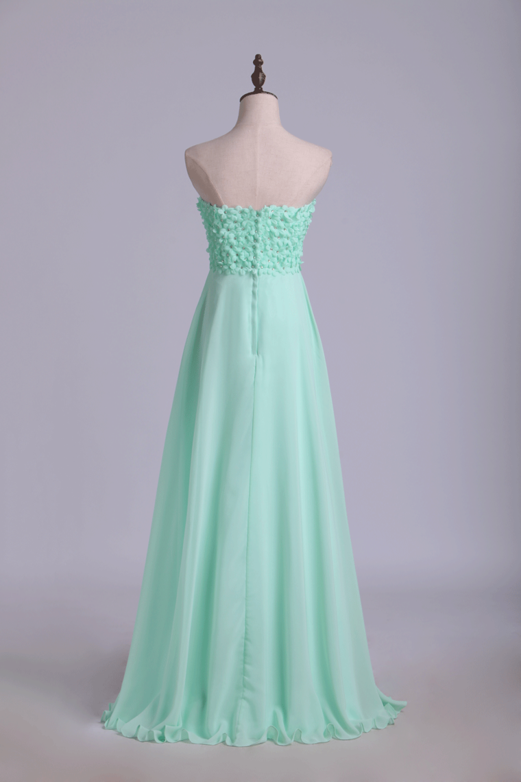 2022 Prom Dresses Empire Waist A Line Floor Length With Beads&Handmade Flowers