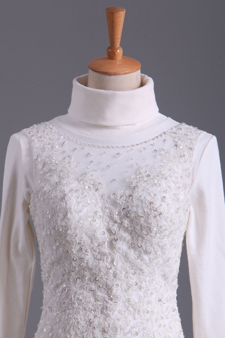 2022 Muslim High Neck Mermaid/Trumpet Wedding Dresses With Applique Tulle