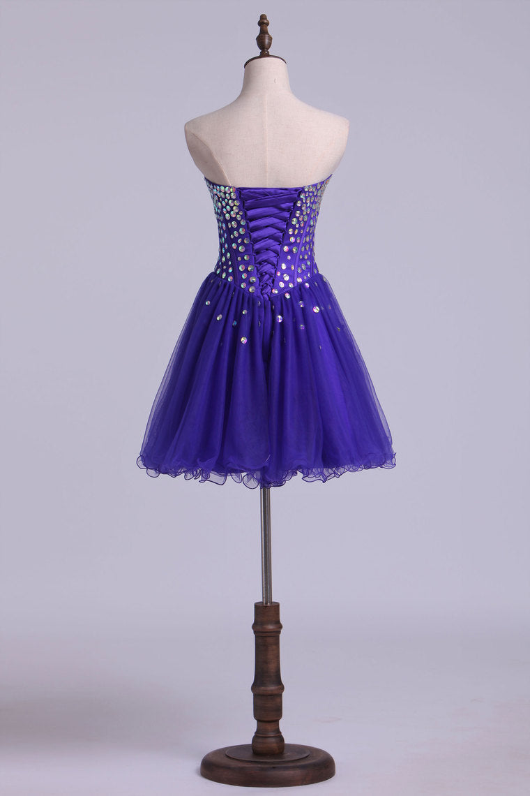 2022 Prom Dress Sweetheart A Line Beaded Bodice With Short Tulle Skirt