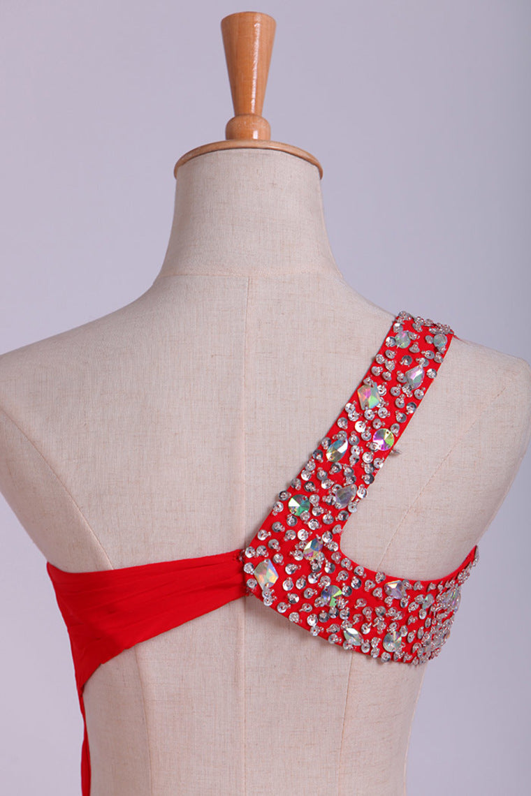 2022 Prom Dresses Red One Shoulder Chiffon