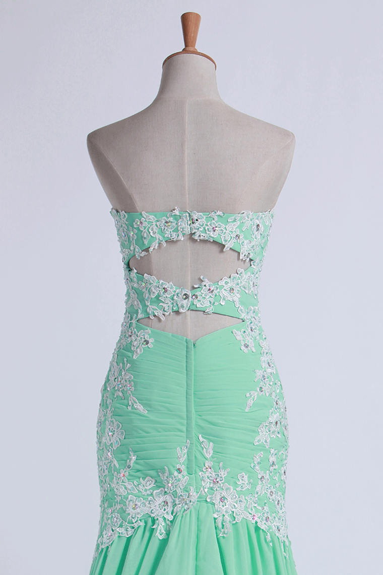 2022 Prom Dresses Pleated Chiffon With Beaded Lace Floor Length Open Back