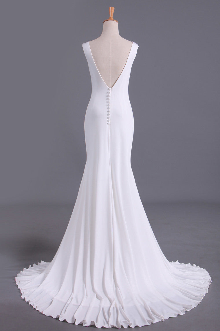 2022 White Scoop Mermaid/Trumpet Wedding Dresses Spandex Court Train