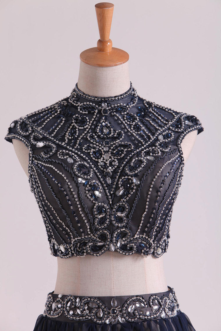 2022 Two-Piece High Neck A Line Short/Mini Homecoming Dresses Tulle & Chiffon