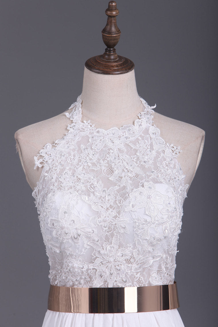 2022 Halter  Chiffon With Applique And Slit A Line Prom Dresses