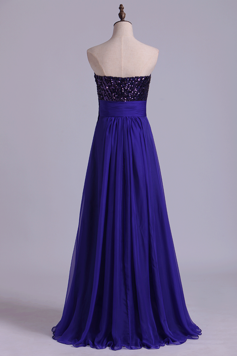 2022 Sweetheart A Line Prom Dress Beaded Bodice With Shirred Chiffon Skirt