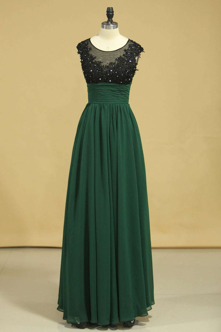 2022 Prom Dresses Scoop A Line With Ruffles & Applique Floor Length New