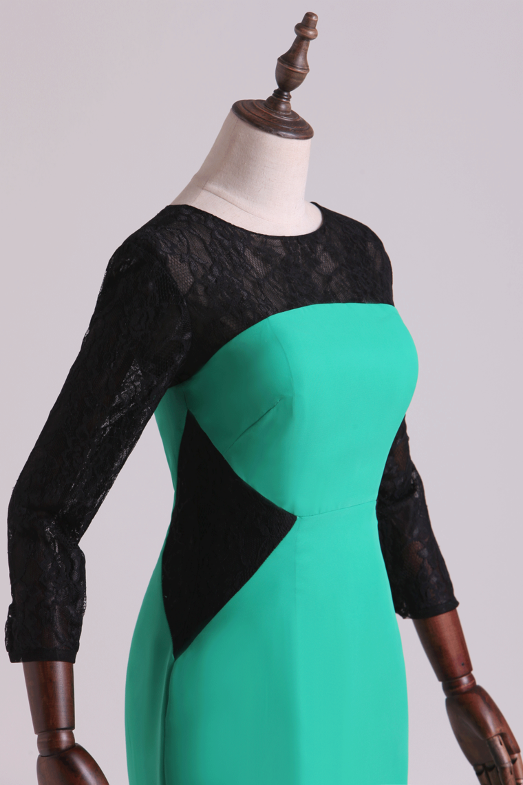 2022 Sheath Mother Of The Bride Dresses Scoop 3/4 Length Sleeves Chiffon & Lace