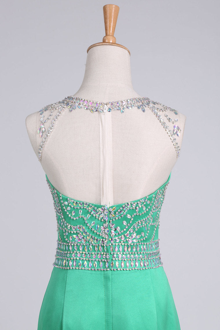 2022 Prom Dresses Floor-Length Scoop Satin With Beading Mermaid