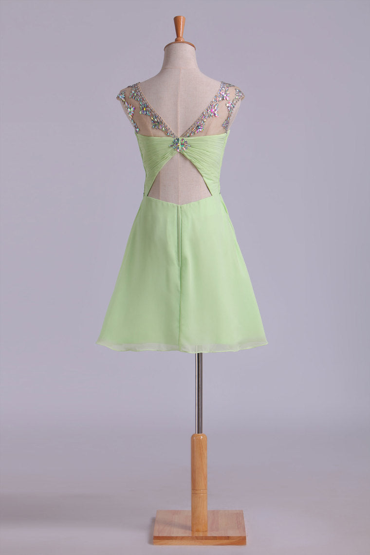 2022 Homecoming Dresses Short Rulffled&Beaded Chiffon