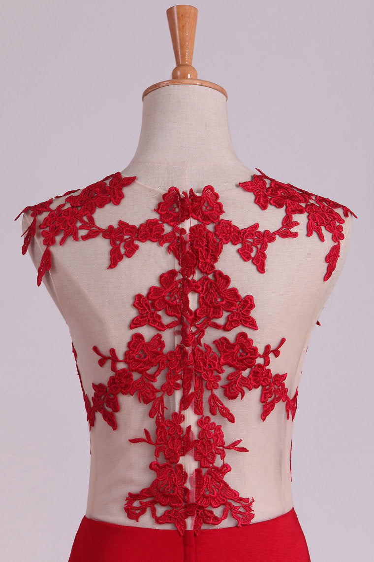 2022 Red Scoop Mermaid Prom Dresses With Applique