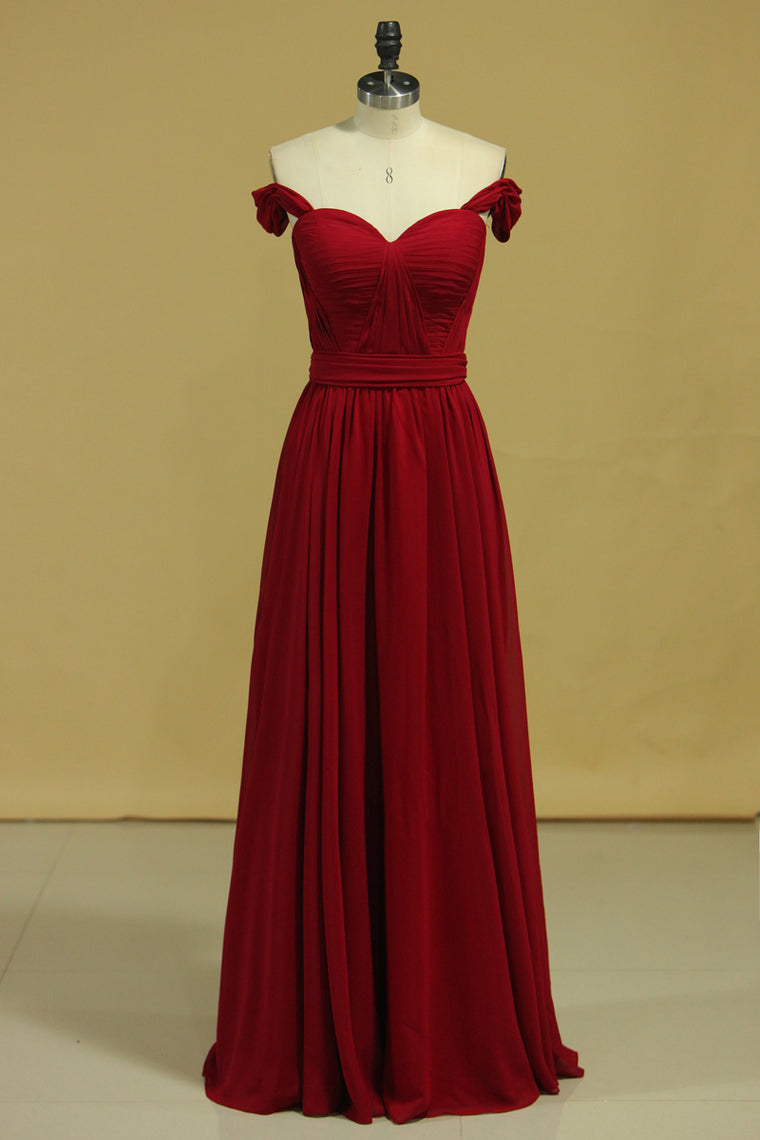 2022 Prom Dresses Off The Shoulder A Line Chiffon Floor Length With Ruffles