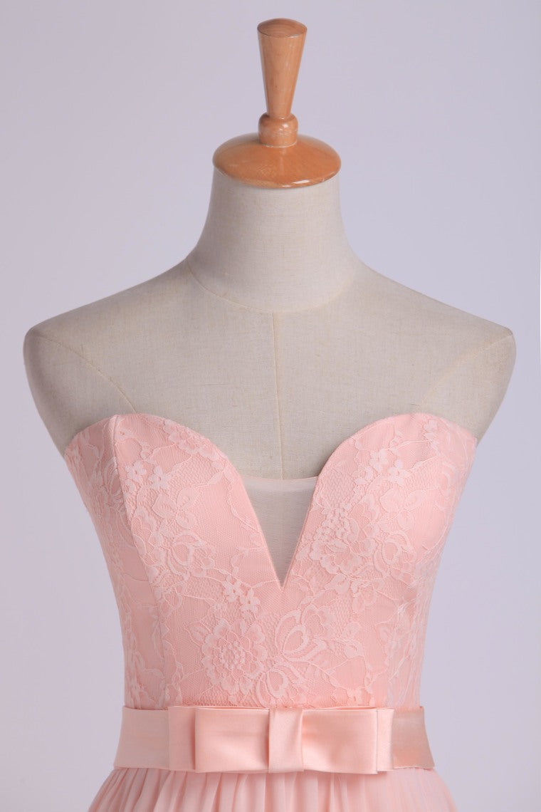 2022 Sweetheart A Line Prom Dress With Sash Pick Up Long Chiffon Skirt