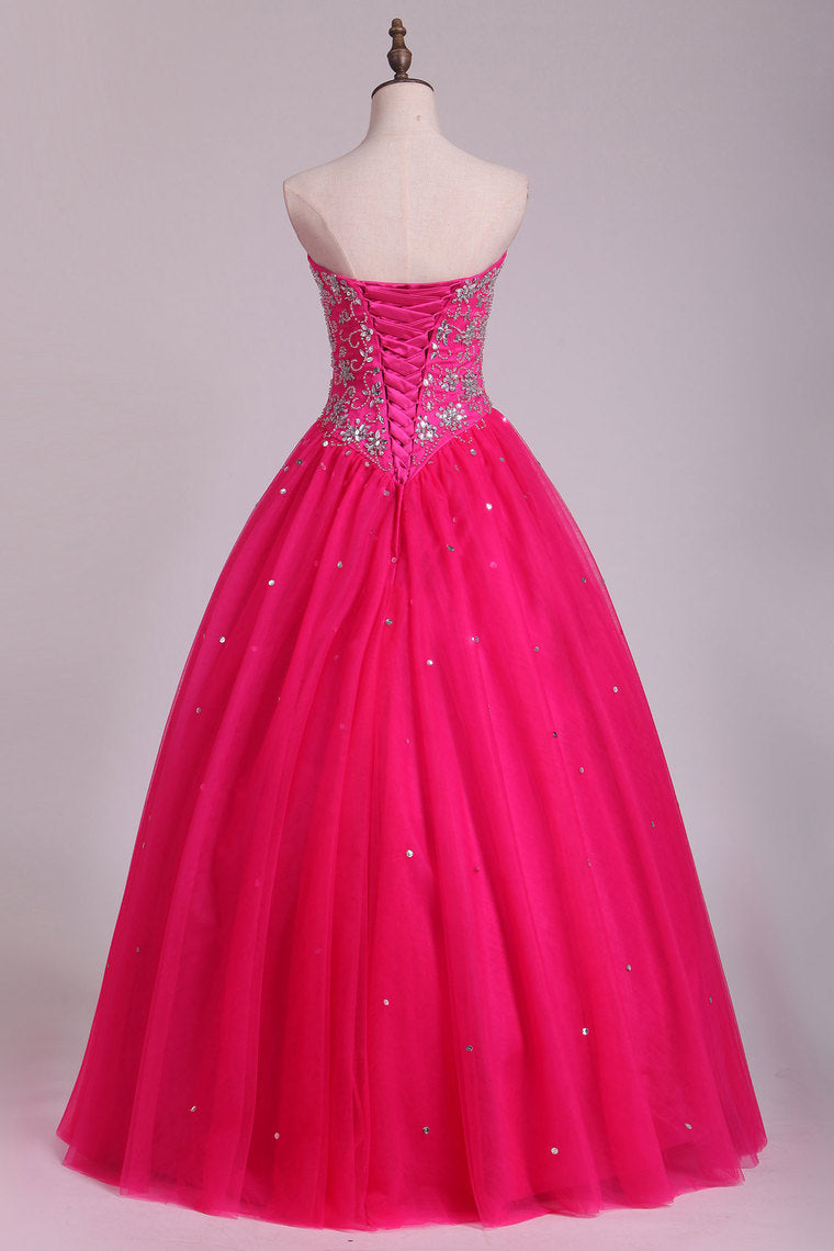 2022 Ball Gown Quinceanera Dresses Sweetheart Beaded Bodice Floor Length Tulle
