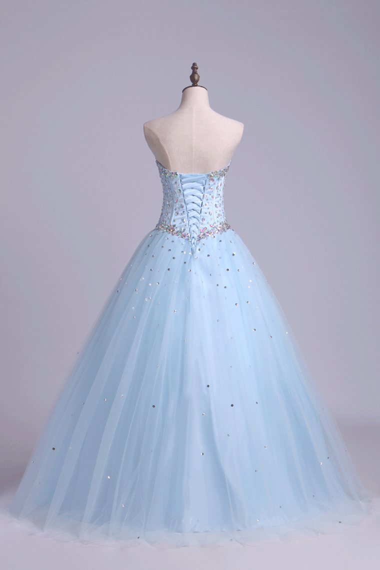 2022 Sweetheart Beaded Bodice Quinceanera Dresse Tulle Floor Length