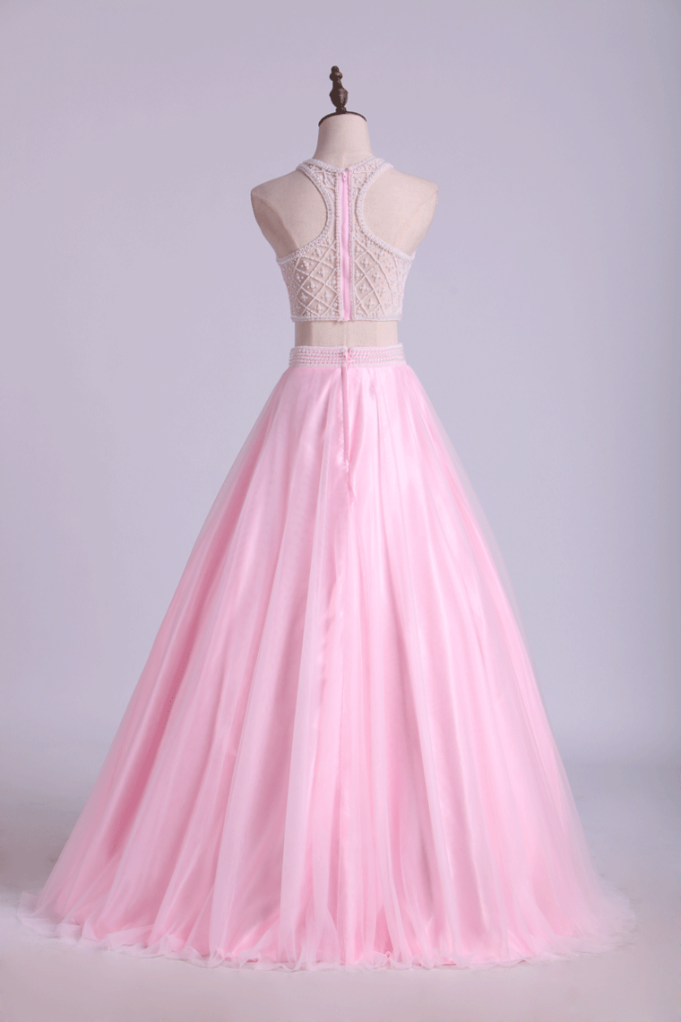2022 Two Pieces Scoop A Line Prom Dresses Floor Length With Beads New