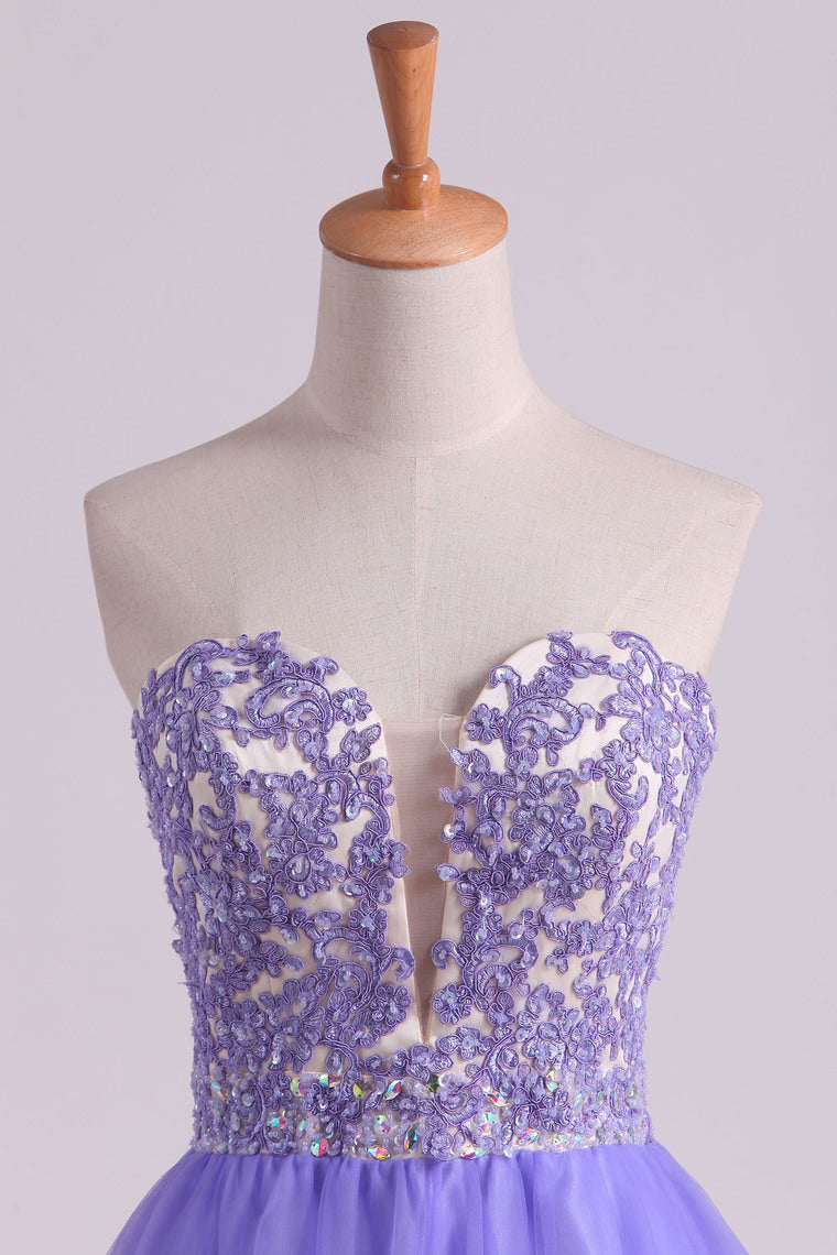 2022 Sweetheart A Line Tulle Prom Dresses With Applique And Beads