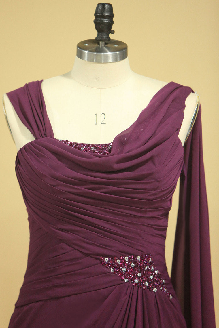 2022 Straps Mother Of The Bride Dresses Chiffon With Beading And Ruffles  Sheath
