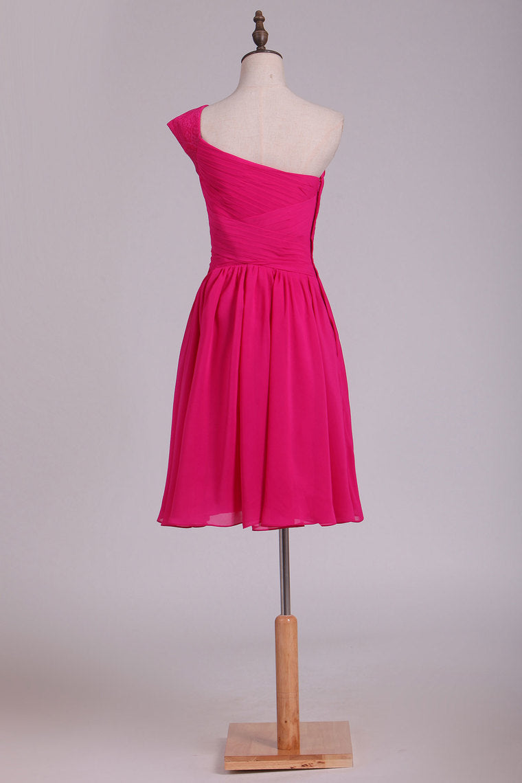 2022 One Shoulder Ruffled Bodice Bridesmaid Dresses A Line Chiffon