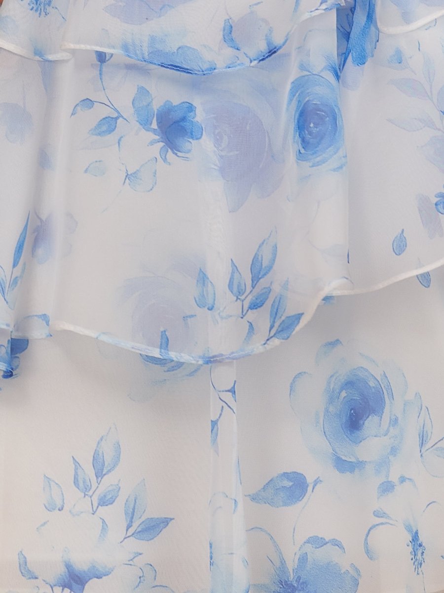 Crisa | Blue - A Line Strapless Floral Chiffon Homecoming Dress with Beads