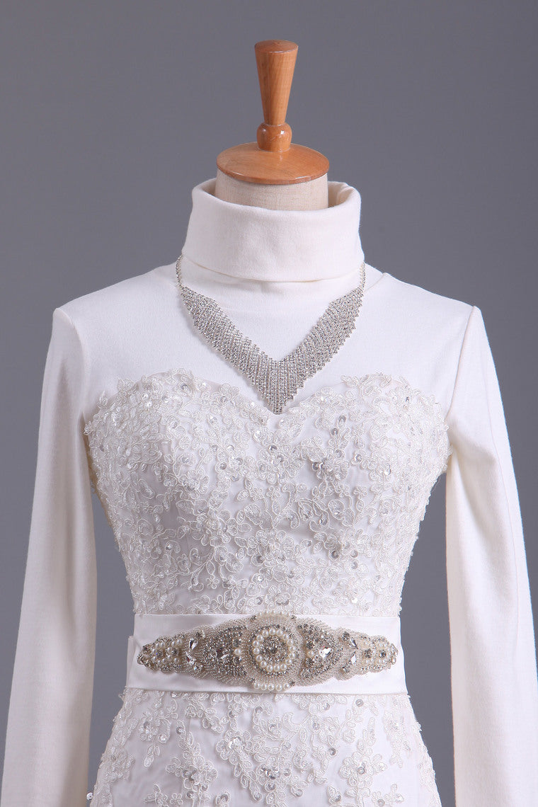 2022 Muslim Wedding Dresses Mermaid High Neck Tulle With Applique Court Train