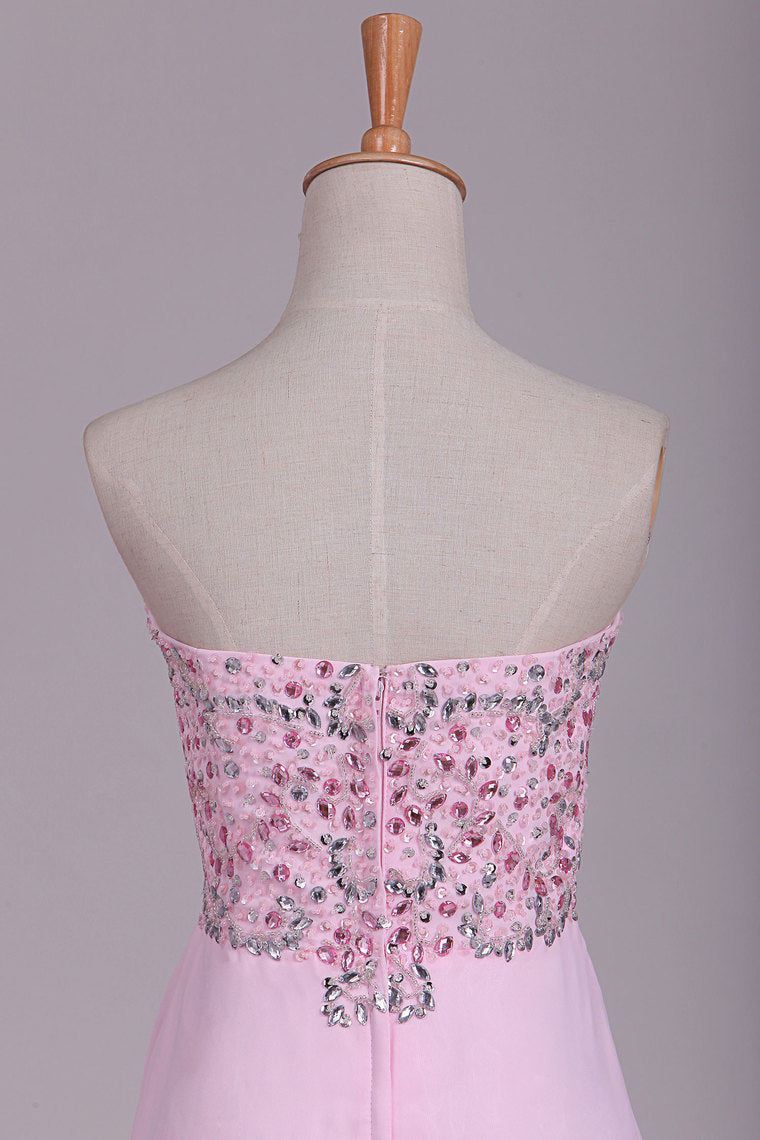 2022 Hot Prom Dresses Sweetheart With Beading Floor Length Chiffon