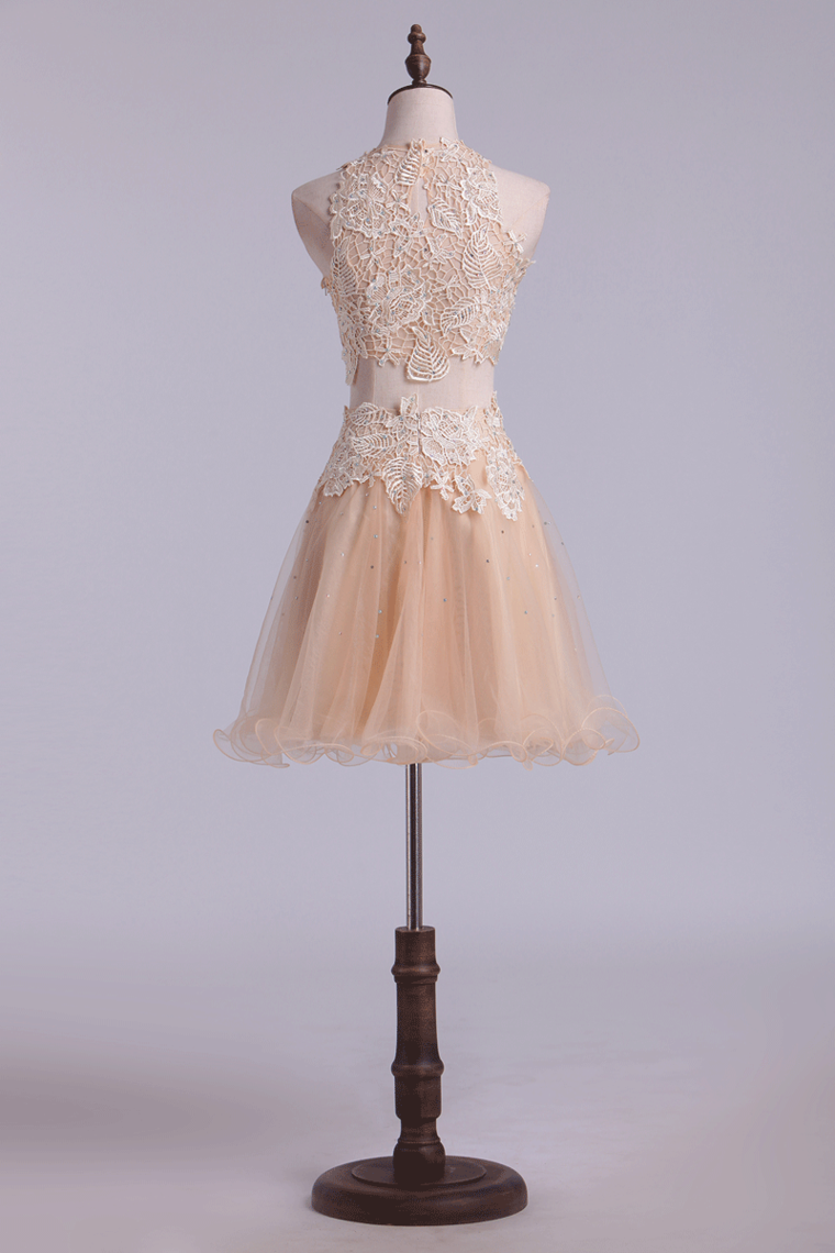 2022 Homecoming DressesTwo Pieces Scoop Tulle With Applique Mini