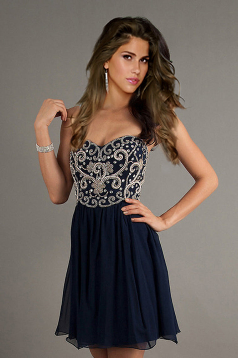 2022 Homecoming Dresses A Line Short/Mini Sweetheart Chiffon With Beads&Sequins