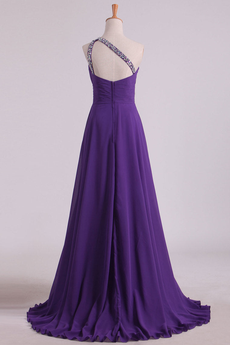 2022 New Arrival Prom Dresses One Shoulder Chiffon A Line With Beading