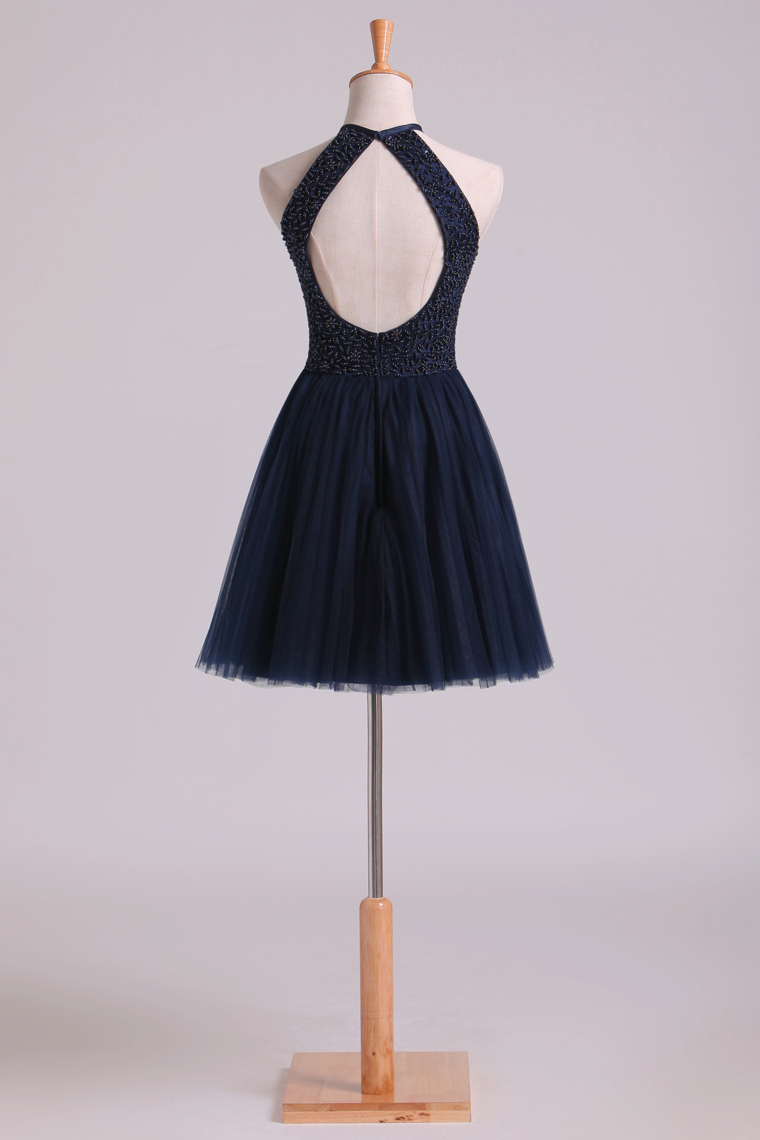 2022 Scoop Homecoming Dresses  A-Line With Beading Tulle Mini