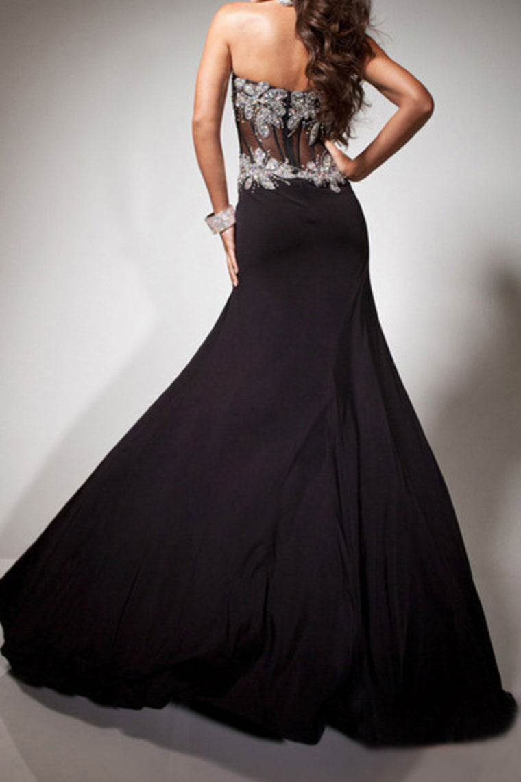 2022 Prom Dresses Mermaid/Trumpet Black Sweetheart Chiffon With Rhinestone