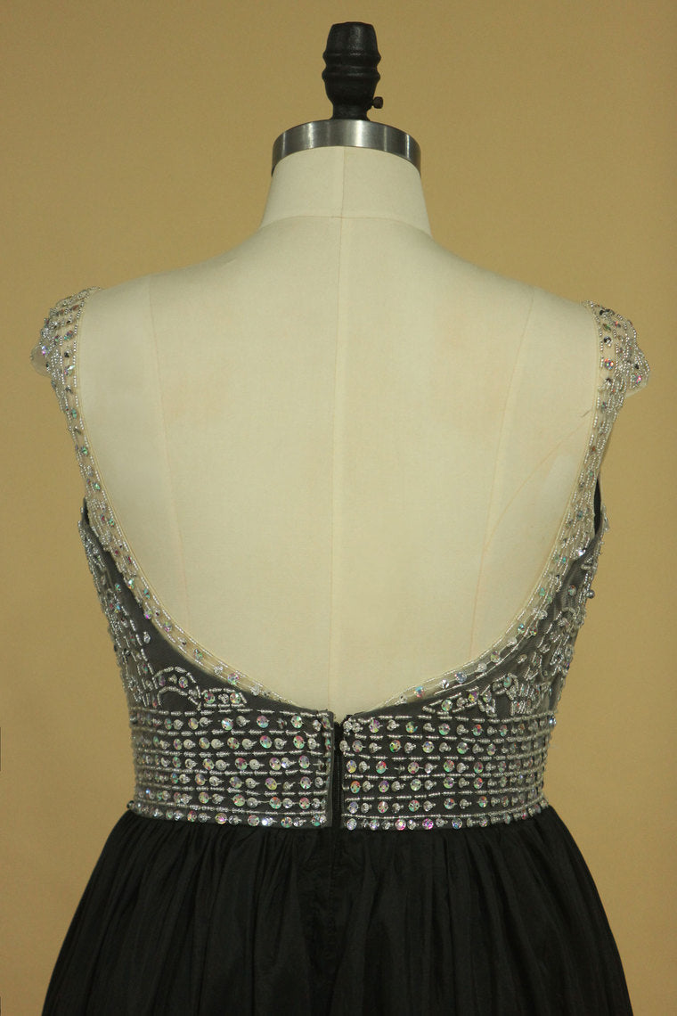 2022 Open Back Off The Shoulder A Line Prom Dresses Taffeta With Beading