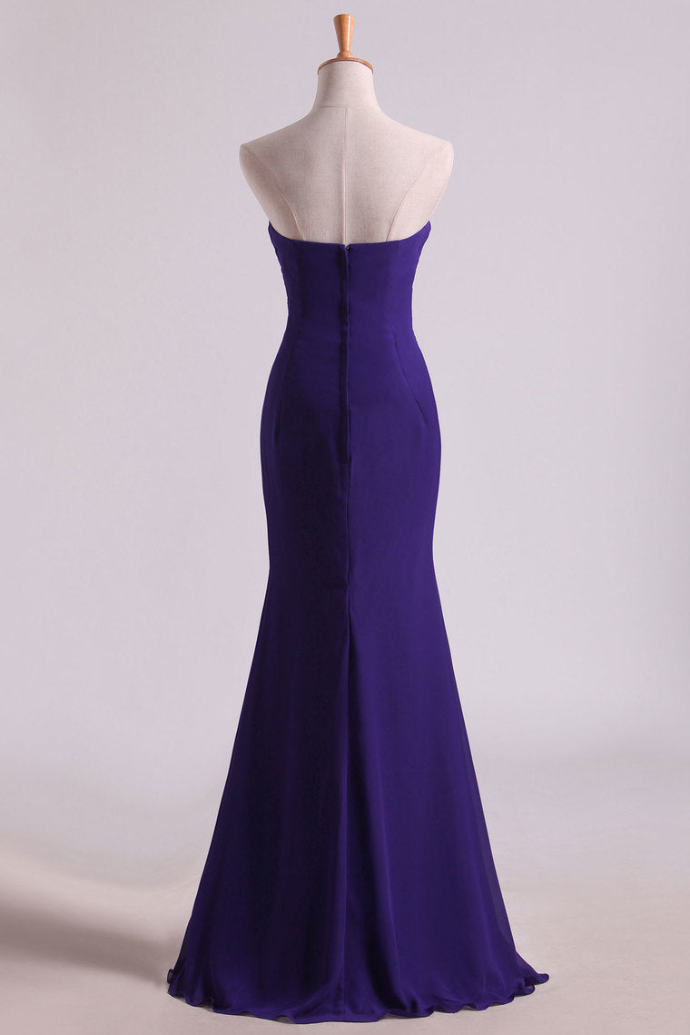 2022 Regency Evening Dresses Sweetheart Ruffled Bodice Floor Length Sheath Chiffon