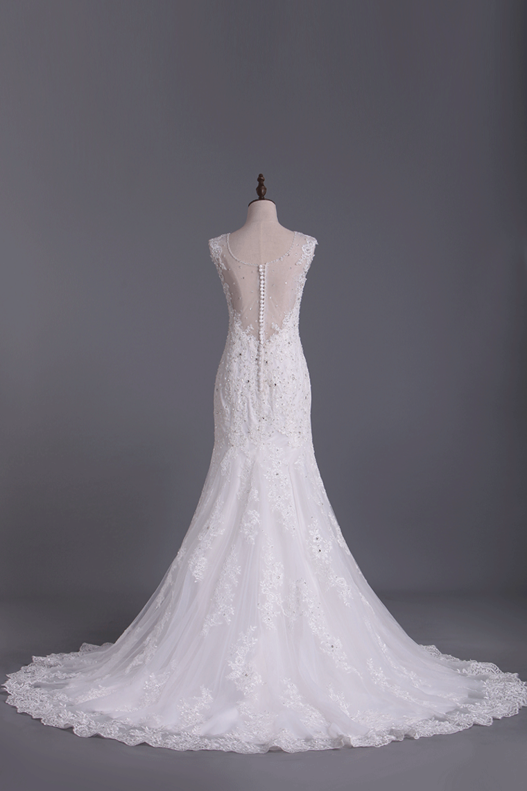 2022 V Neck Trumpet Wedding Dresses With Applique Chapel Train