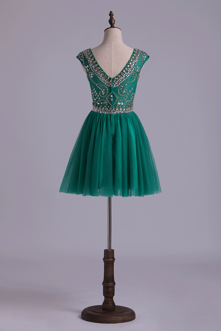 2022 Homecoming Dresses A Line Scoop Short Tulle With Shining Beadings