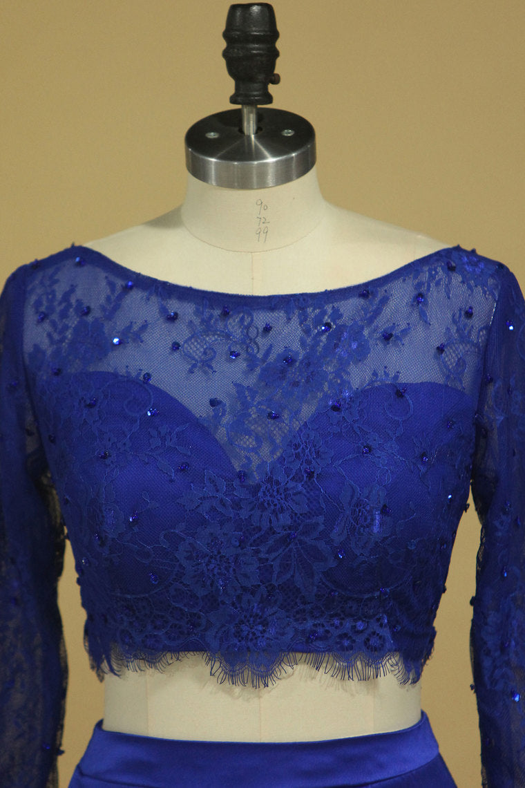 2022 Scoop Long Sleeves Two-Piece Mermaid Satin Mother Of The Bride Dresses