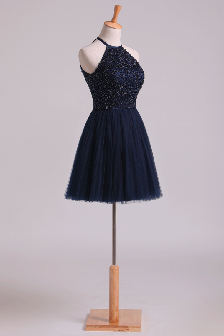 2022 Scoop Homecoming Dresses  A-Line With Beading Tulle Mini