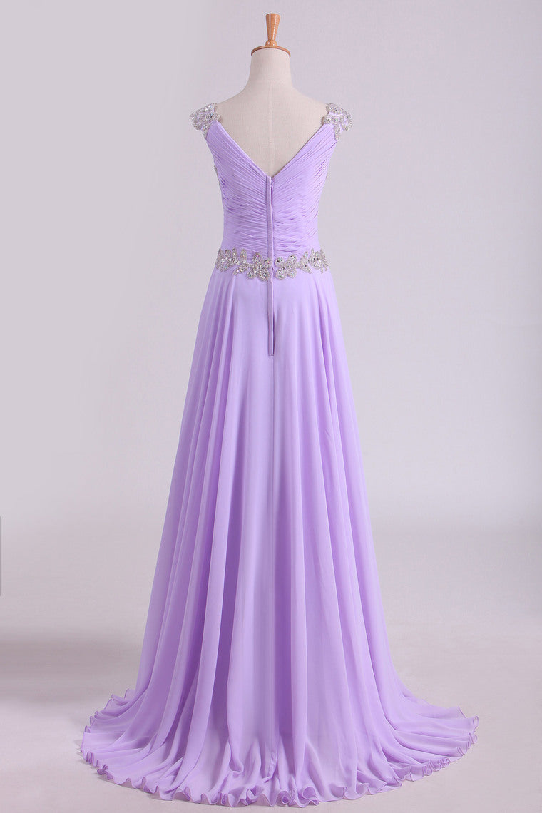 2022 Pom Dresses Off The Shoulder Floor Length Chiffon Beaded