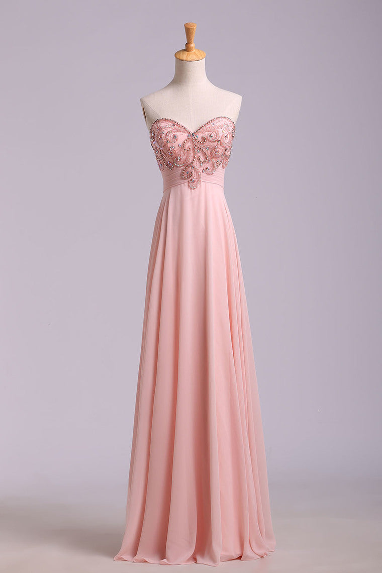 2022 New Arrival Prom Dresses A Line Sweetheart Sweep/Brush Chiffon With Beading