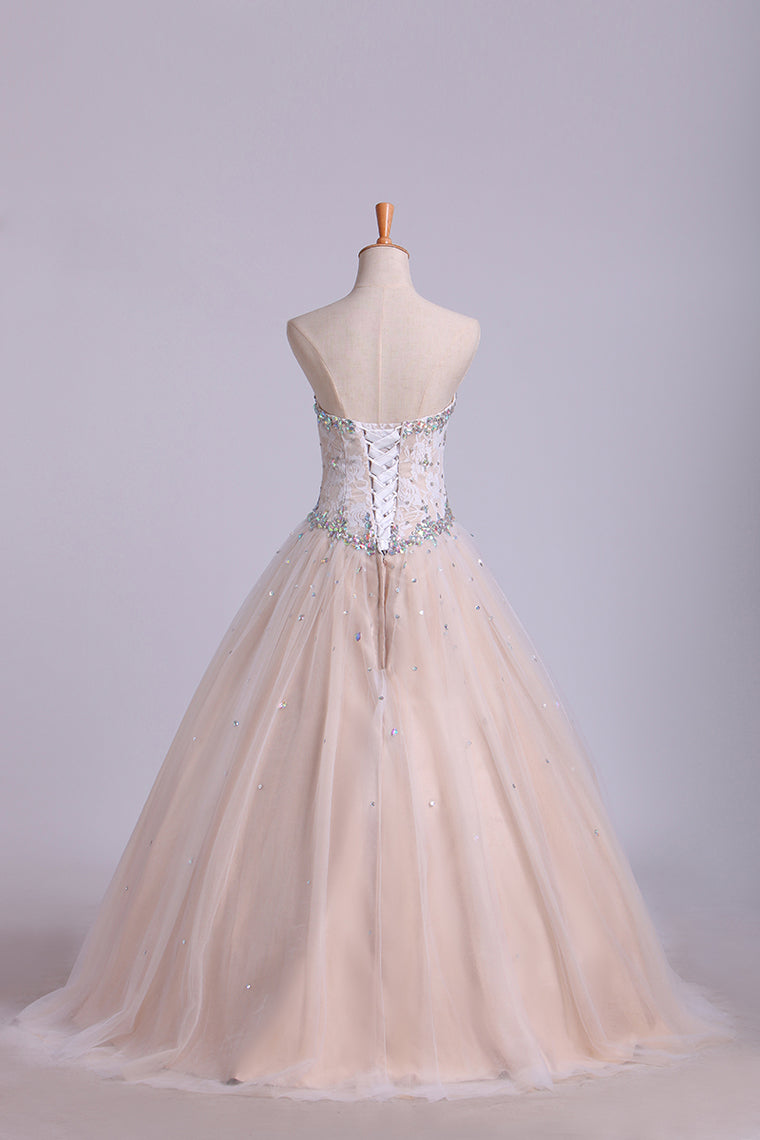 2022 Quinceanera Dresses Sweetheart Beaded Neckline And Waistline Ball Gown Floor-Length
