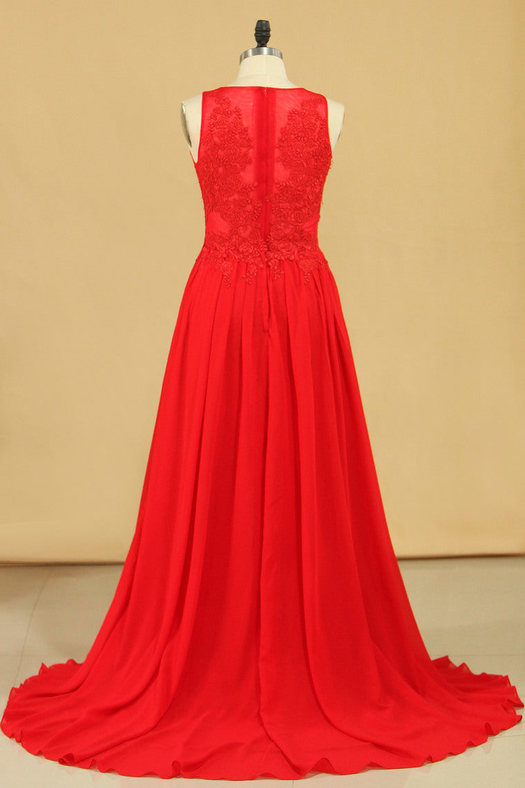 2022 Sexy Black Prom Dresses With Applique And Slit Sweep Train Plus Size